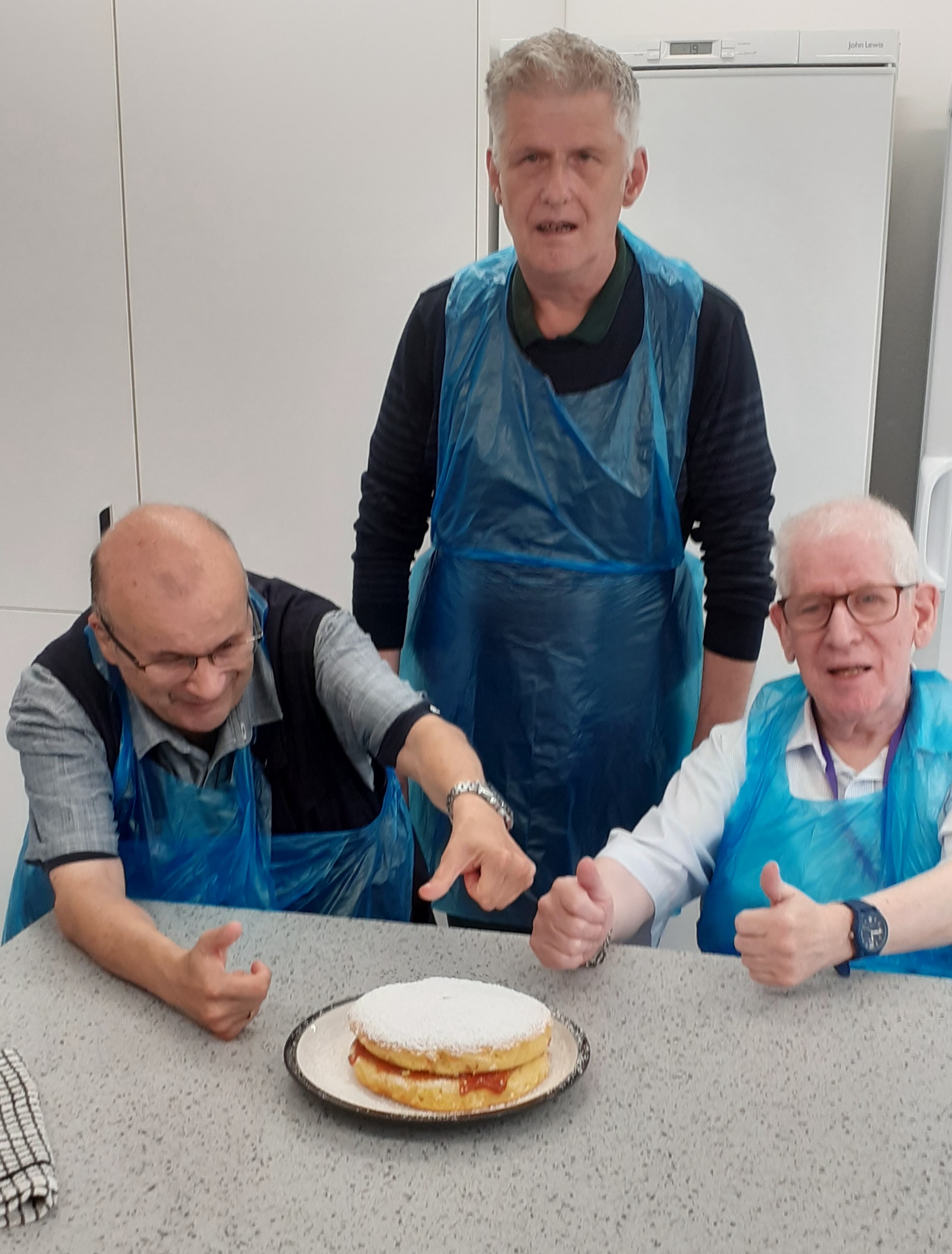 Customers with a cake